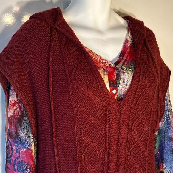 Maurices SZ 1X Wine cable knit longline hooded sweater layers academia comfy - Picture 2 of 7